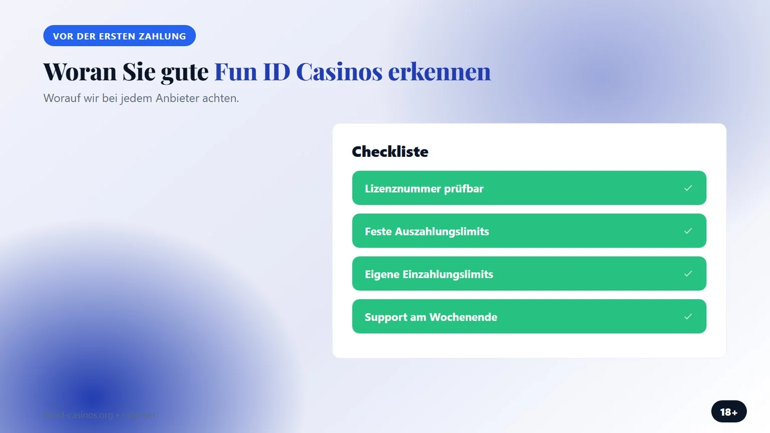 Fun ID Casinos für deutsche Spieler: Checkliste zur Kasse